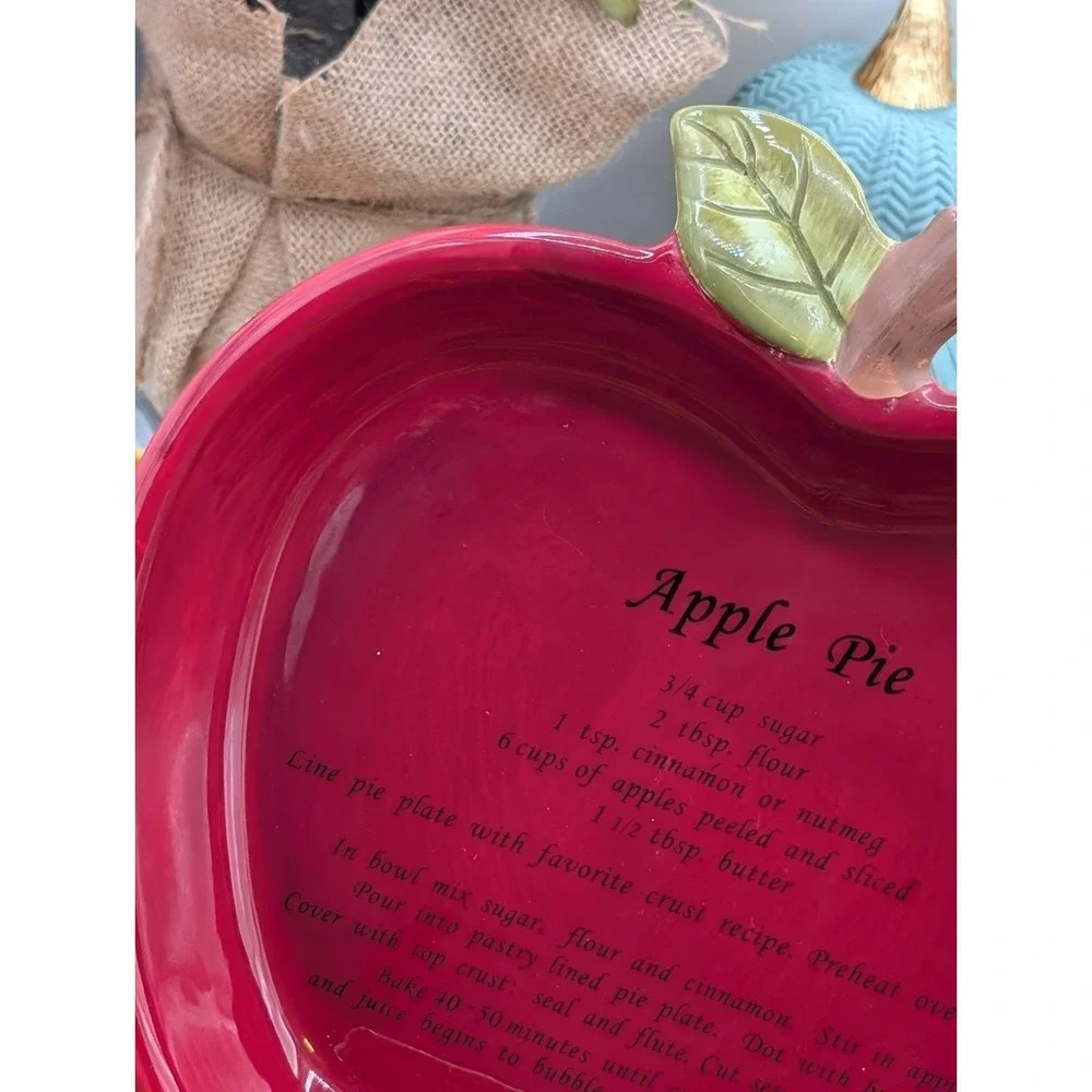 Harvest Red Ceramic Apple Shaped Pie Dish Pan Recipe Base Cottagecore Vintage